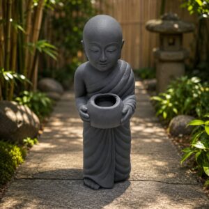 Figura Decorativa Monje Erguido de Hormigón Negro 60 cm